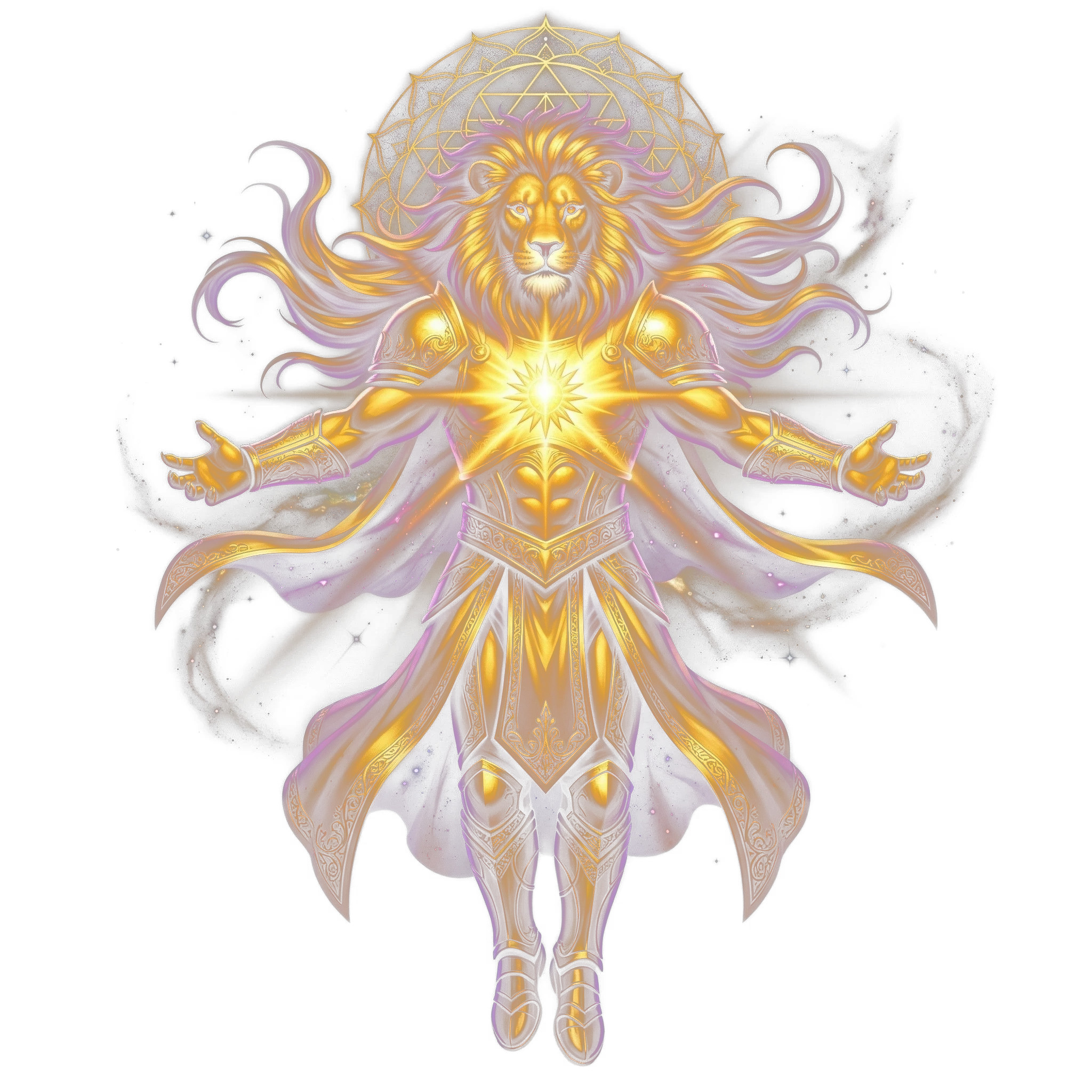 The Leo figure with arms open, sunlight bursting from the chest